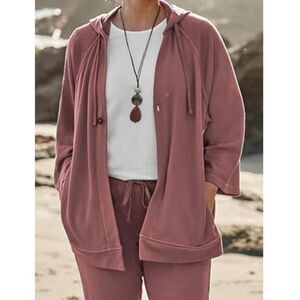 J-jill Women's French terry pink cotton hoodie. Size large